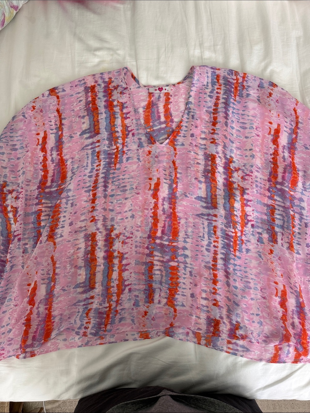 Buddy Love Pink Abstract V-Neck Tunic with Red & Purple Accents